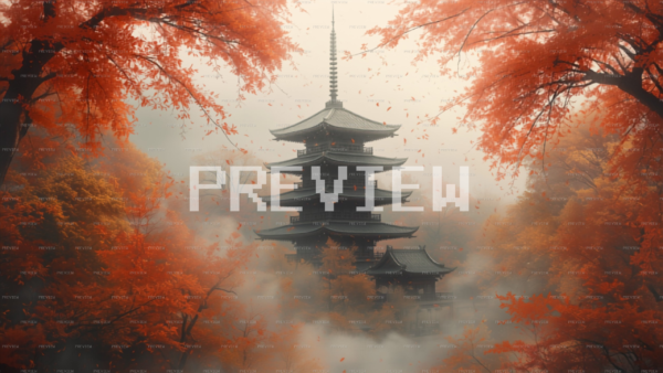 Dreamlike Japanese Pagoda In Autumn Colors (Preview)
