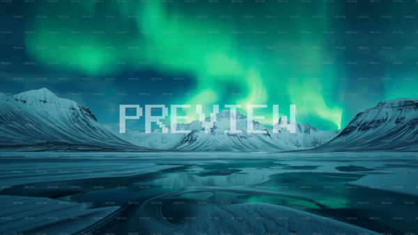 Icelandic Mountains And Symmetrical Aurora Reflection (Preview)