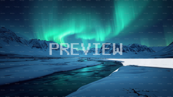 Icelandic Mountains With Auroras And River Reflection (Preview)