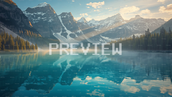 Majestic Peaks Vibrantly Framed By Forest (Preview)