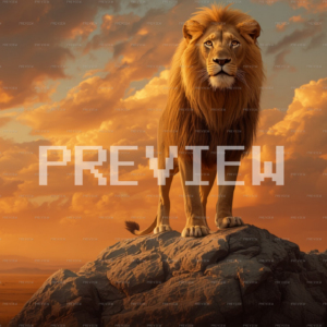 Proud Lion Against Coral Sunset (Preview)